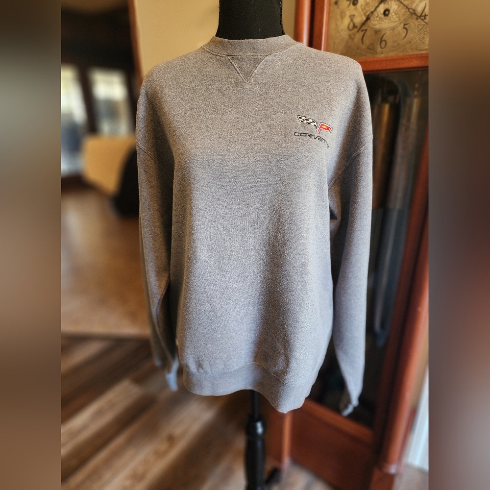 Big Cotton grey men's sweatshirt, corvette emblem, size medium